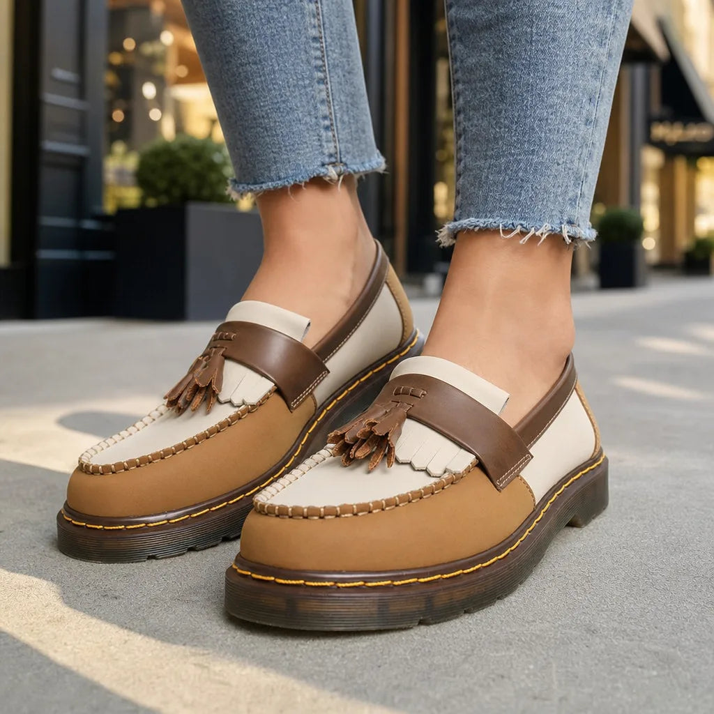 Esme | Women's Leather Orthopedic Loafers - Color:White Brown;Size:35