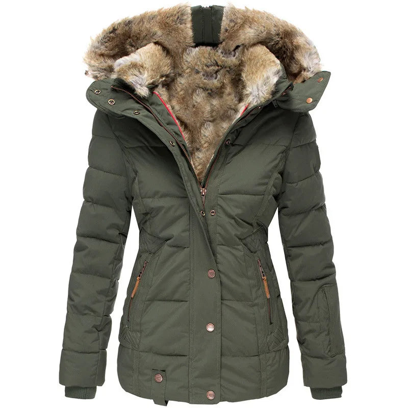 Estelle | Women's Hooded Winter Jacket  - Color:Army Green;Size:XS