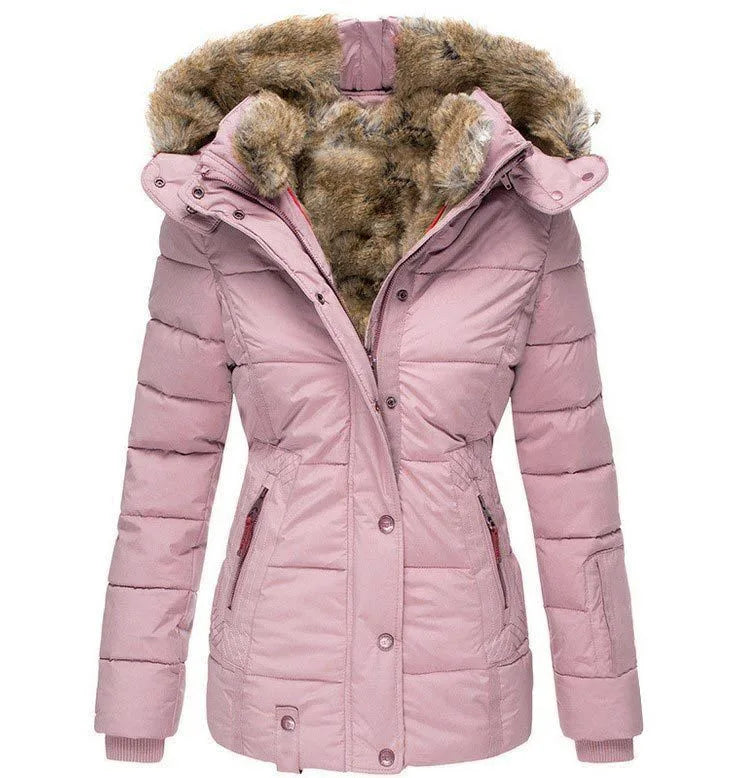 Estelle | Women's Hooded Winter Jacket  - Color:Pink;Size:XS