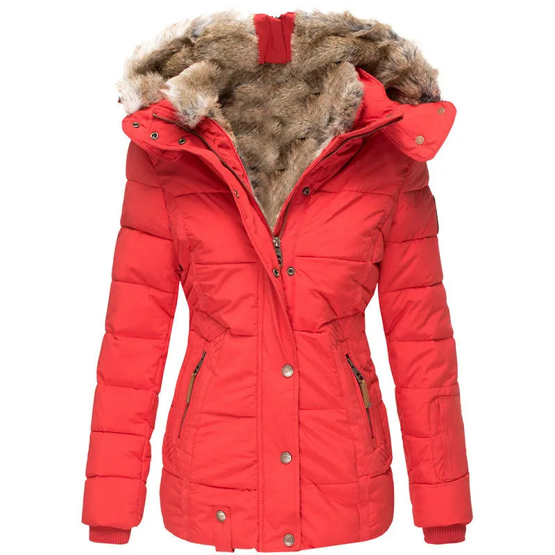Estelle | Women's Hooded Winter Jacket  - Color:Red;Size:XS