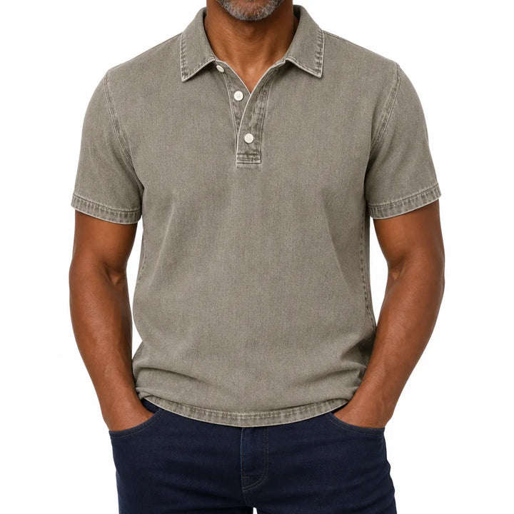 Everett | Men's Denim Dress Polo Shirt - Color:Brown;Size:XS