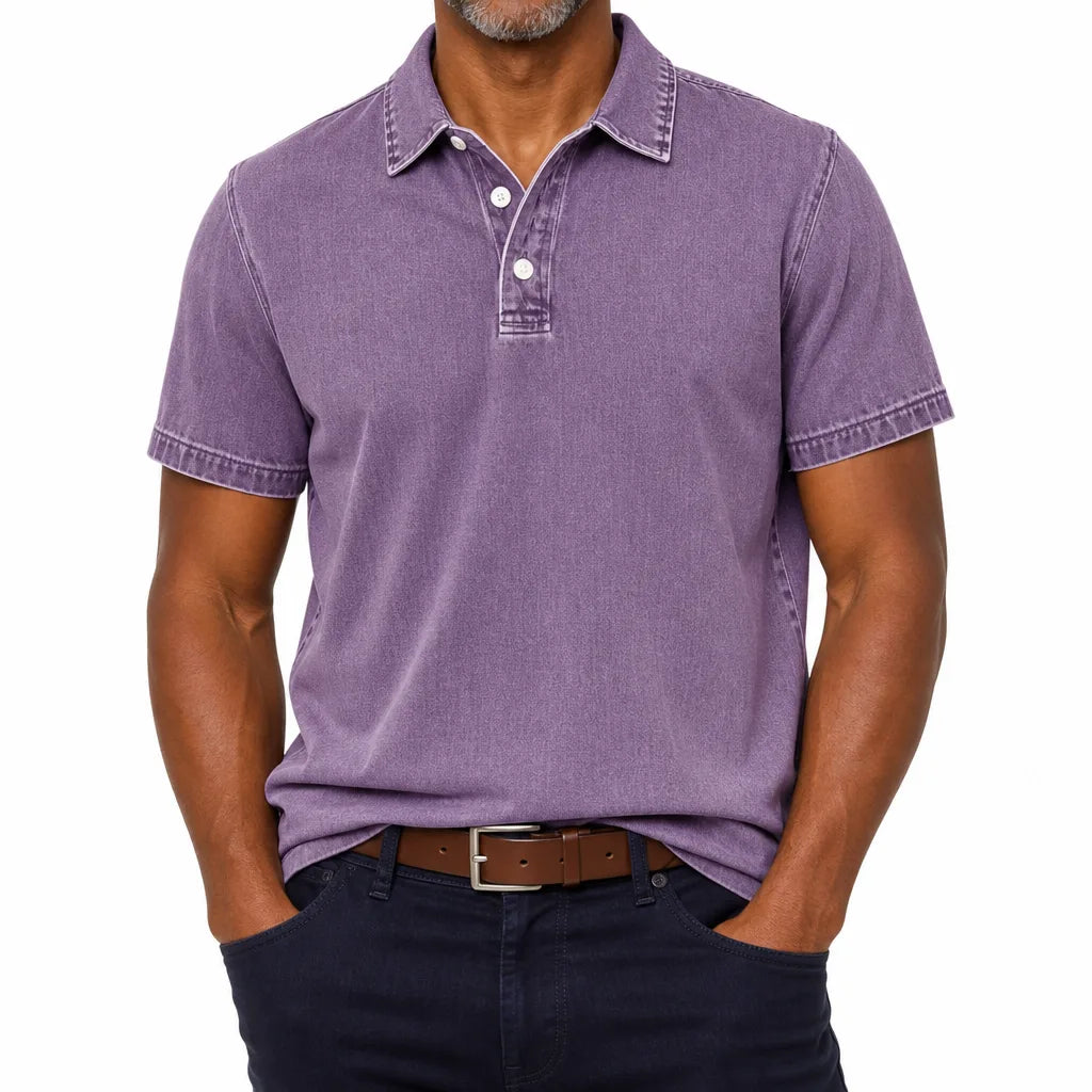 Everett | Men's Denim Dress Polo Shirt - Color:Purple;Size:XS
