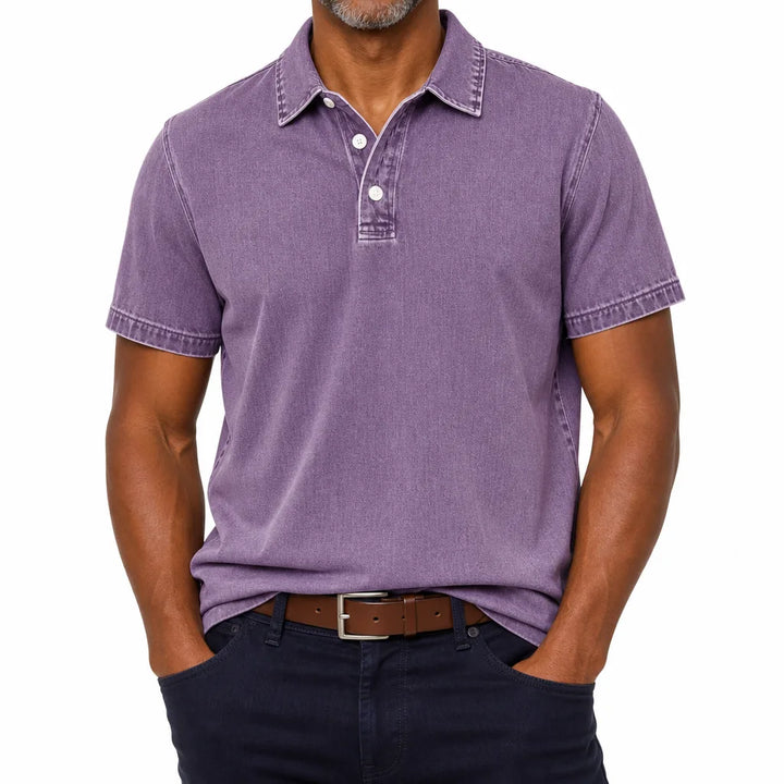 Everett | Men's Denim Dress Polo Shirt - Color:Purple;Size:XS