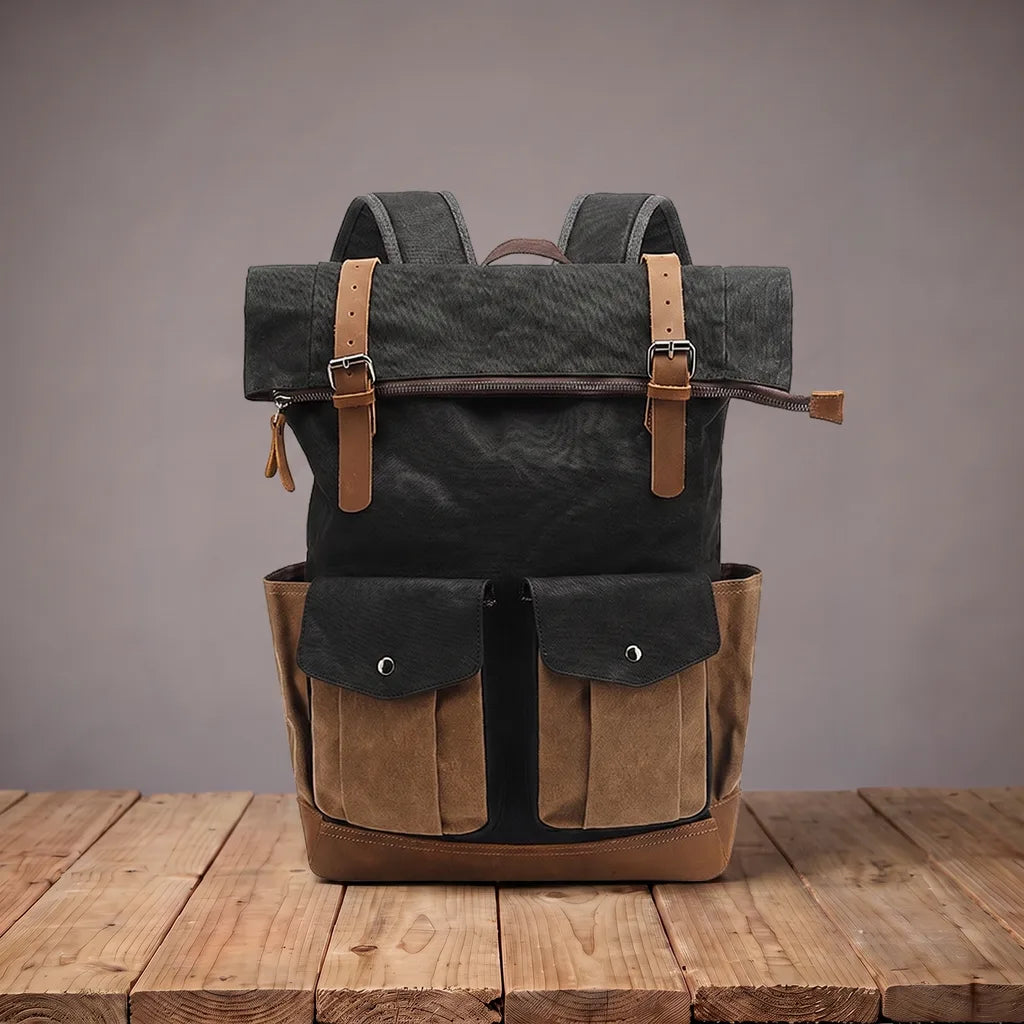 Ezra | Motorcycle Travel Laptop Waterproof Backpack - Color:Black