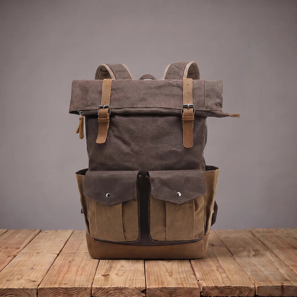 Ezra | Motorcycle Travel Laptop Waterproof Backpack - Color:Brown