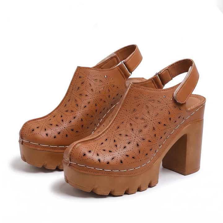Women's Brown Ezra Chunky Heel Mules