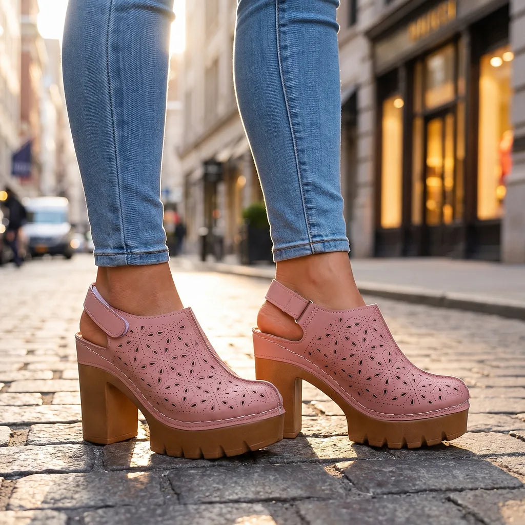 Ezra Vintage Clog Heels - Color:Pink;Size:36