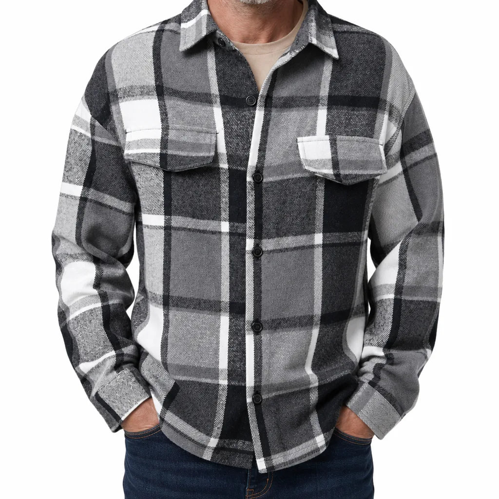 Fabian | Men's Plaid Shirt Jacket  - Color:Dark Gray;Size:XS
