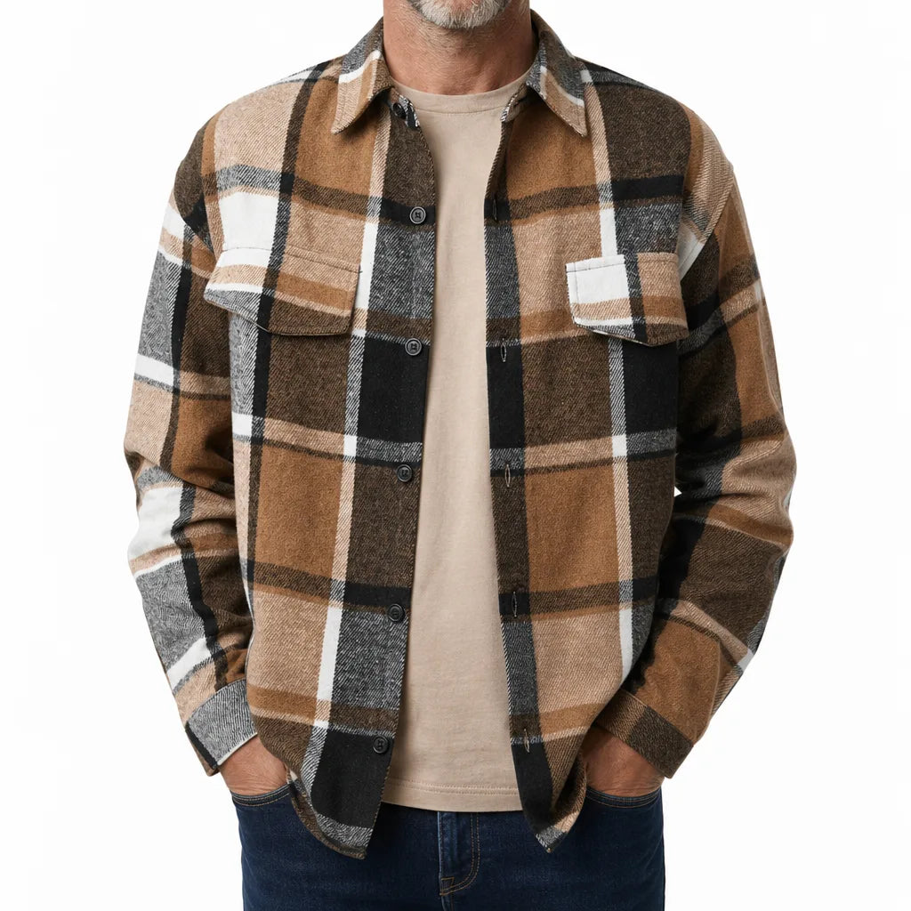 Fabian | Men's Plaid Shirt Jacket  - Color:Earthy Yellow;Size:XS