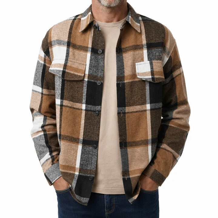 Fabian | Men's Plaid Shirt Jacket  - Color:Earthy Yellow;Size:XS