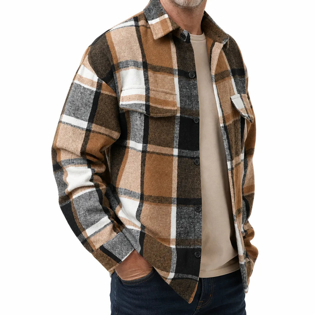 Men's Beige Tennant Brushed Shirt Jacket