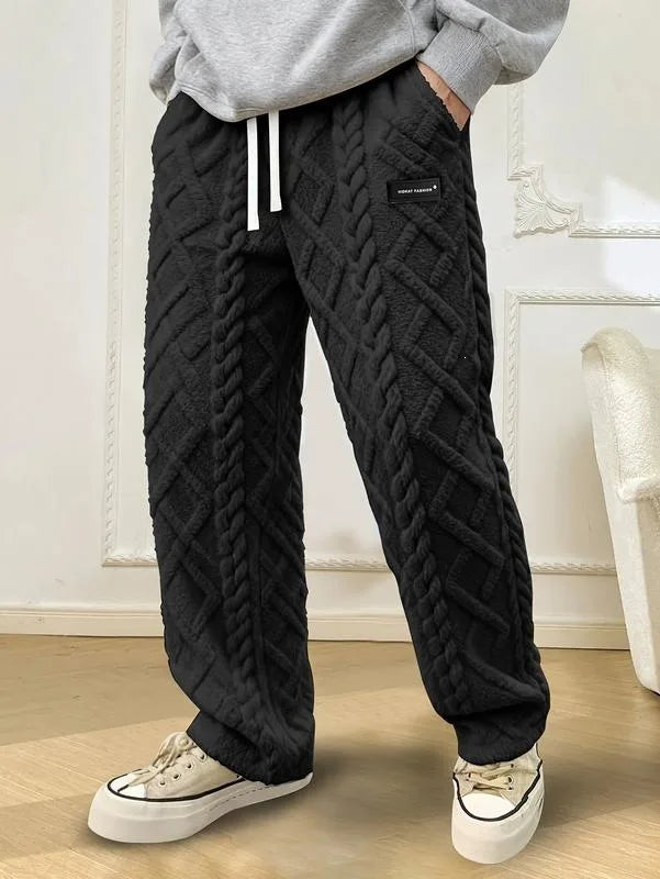 Fabio | Men's Cable Knit Jogger Sweatants   - Color:Black;Size:XXS