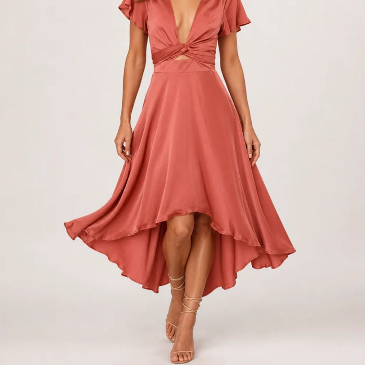 Faye | Handkerchief Hem Dress - Color:Orange;Size:XS