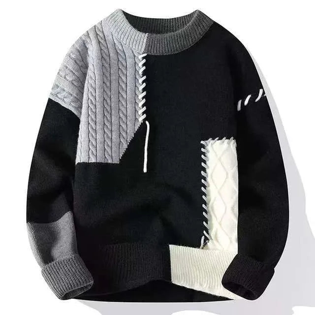 Fergus | Men's Festive Color-Block Knit Sweater - Size:S;Color:Black