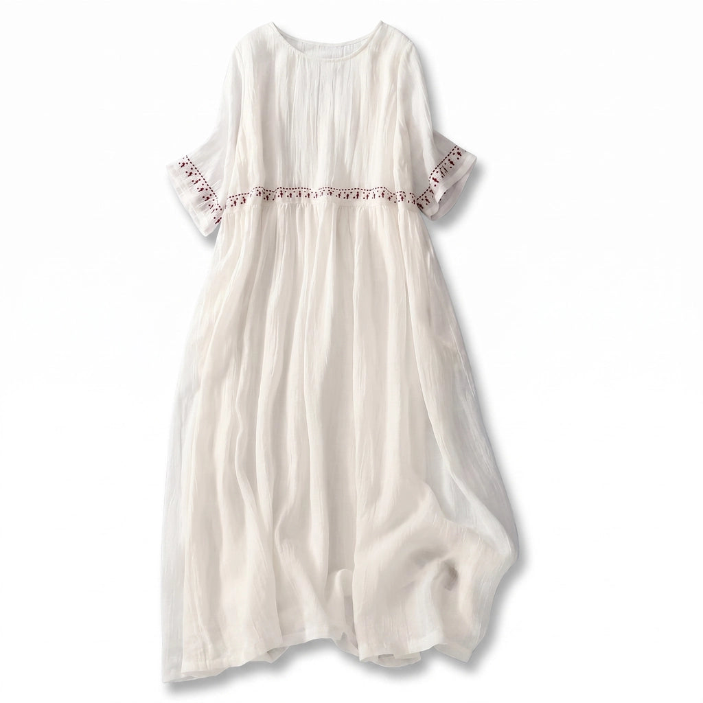 Fitzroy Embroidered Cotton Midi Dress - Color:White;Size:S
