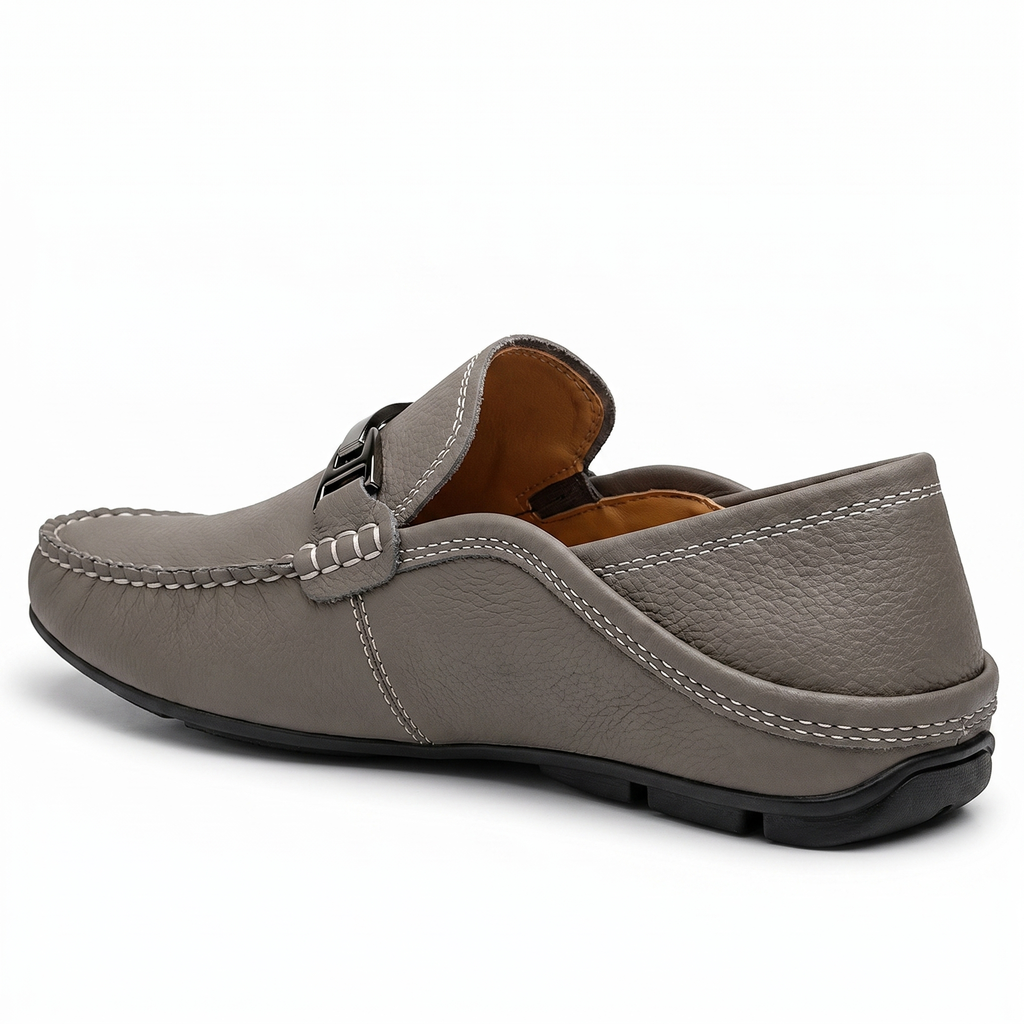 Gray Mason Leather Slip-On Loafers 4