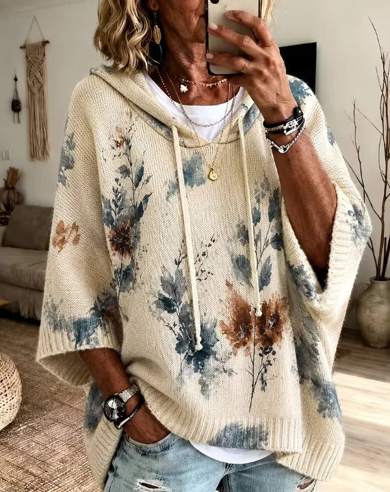 Flora | Women's Fall Leaf Hoodie Sweater  - Size:XS;Color:Apricot