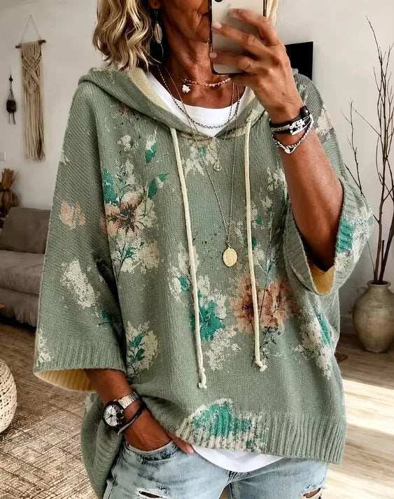Flora | Women's Fall Leaf Hoodie Sweater  - Size:XS;Color:Olive
