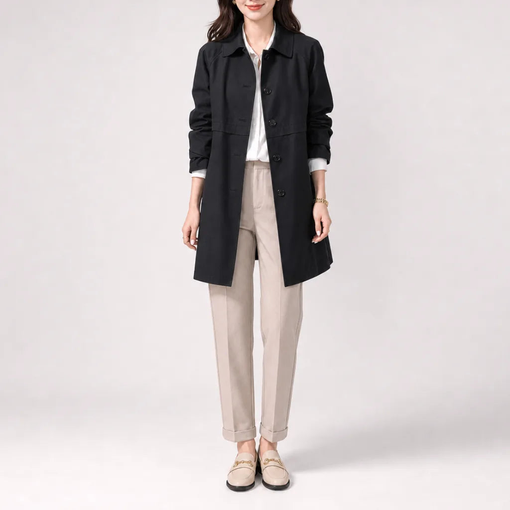 Florence Trench Coat - Color:Black;Size:XS
