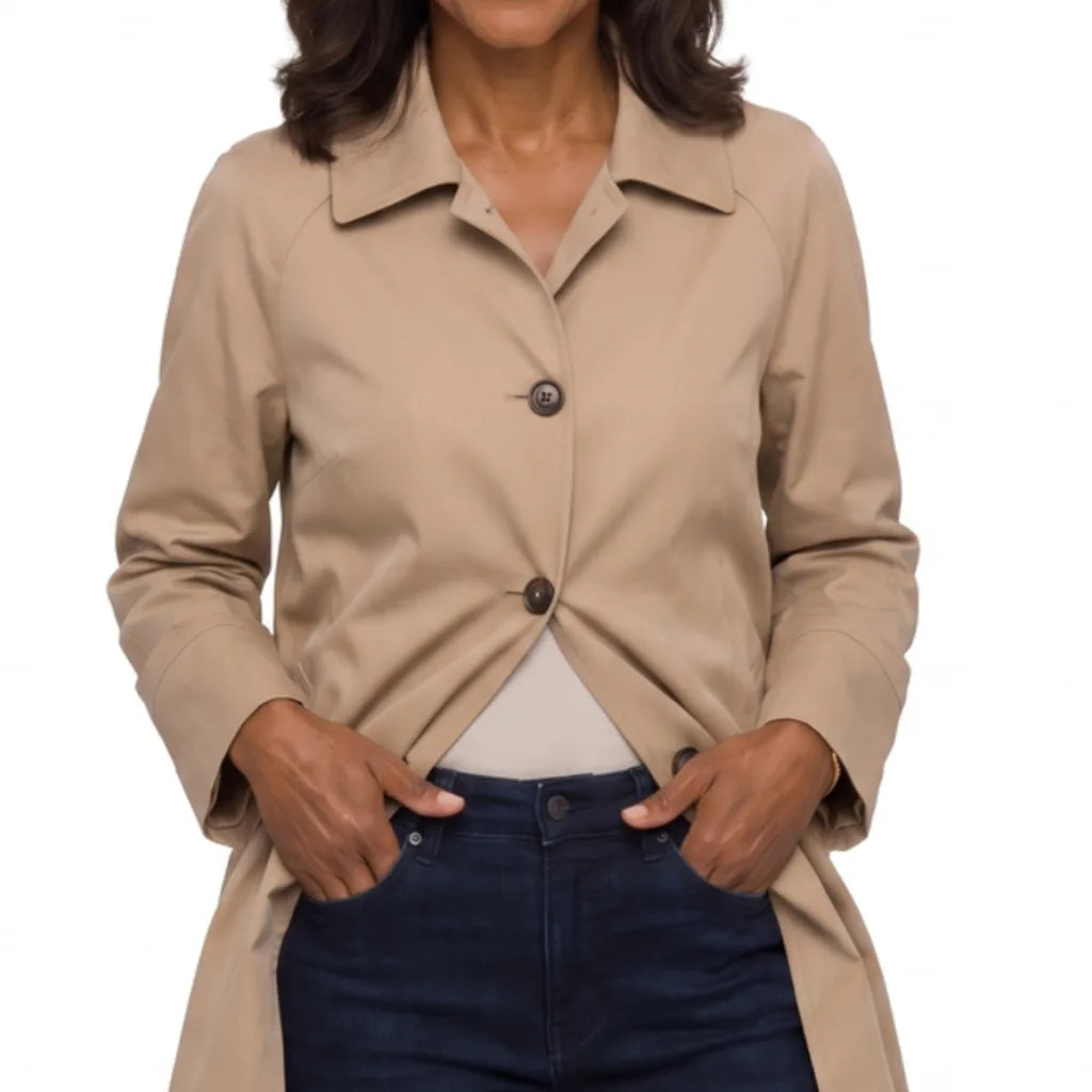 Florence | Women's Cropped Trench Coat for Fall - Color:Beige;Size:XS