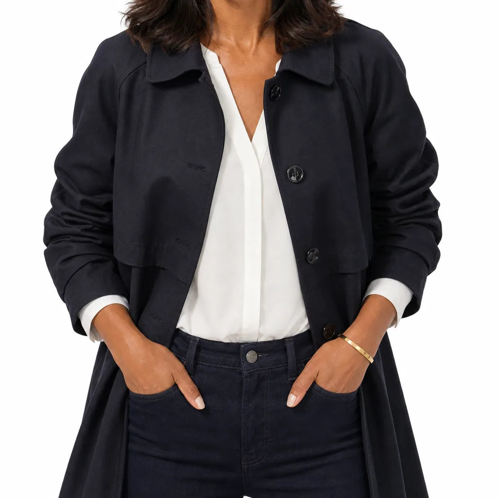 Florence | Women's Cropped Trench Coat for Fall - Color:Black;Size:XS