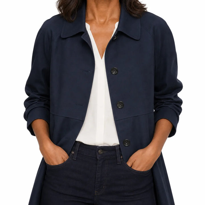 Florence | Women's Cropped Trench Coat for Fall - Color:Blue;Size:XS