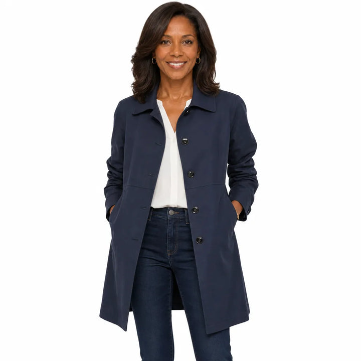 Women's Blue Florence | Women's Cropped Trench Coat for Fall