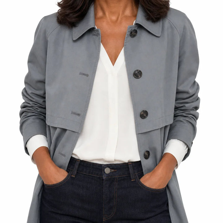 Florence | Women's Cropped Trench Coat for Fall - Color:Gray;Size:XS