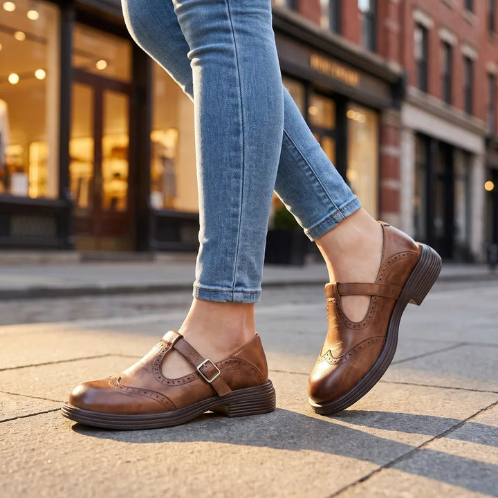 Florence | Womens Platform Mary Jane Heels - Color:Brown;Size:35