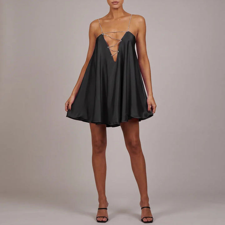 Frances Deep V Dress - Color:Black;Size:S