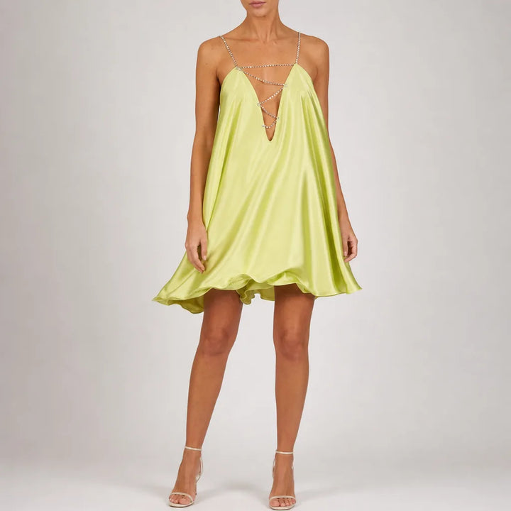 Frances Deep V Dress - Color:Yellow;Size:S