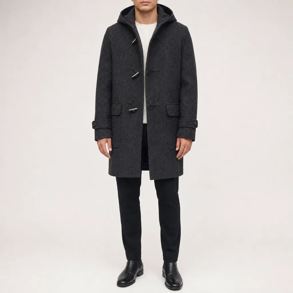 Men's Black Fraser Hooded Wool Coat