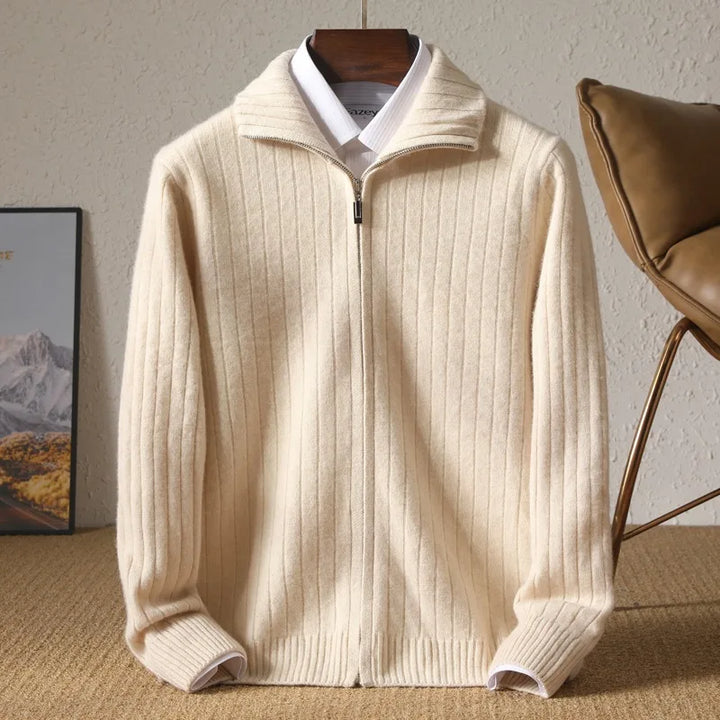 Frederick | Men's Cashmere Full-Zip Cardigan - Beige