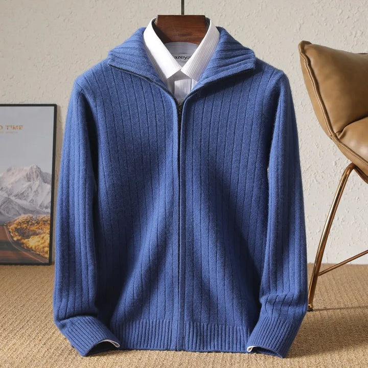 Frederick | Men's Cashmere Full-Zip Cardigan - Blue