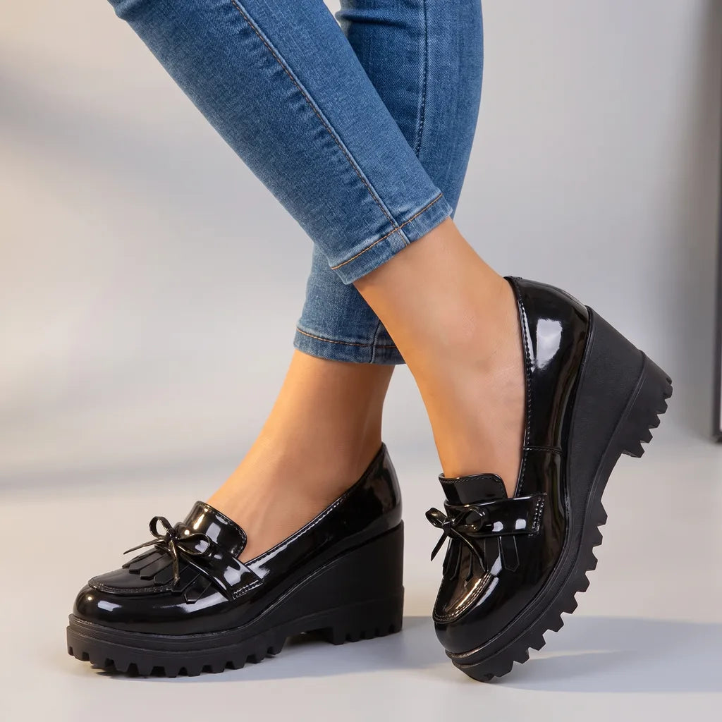 Freya | Women's Orthopedic Platform Loafers - Color:Black;Size:35