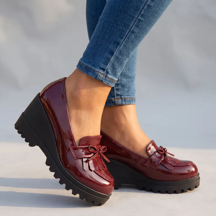 Freya | Women's Orthopedic Platform Loafers - Color:Red;Size:35