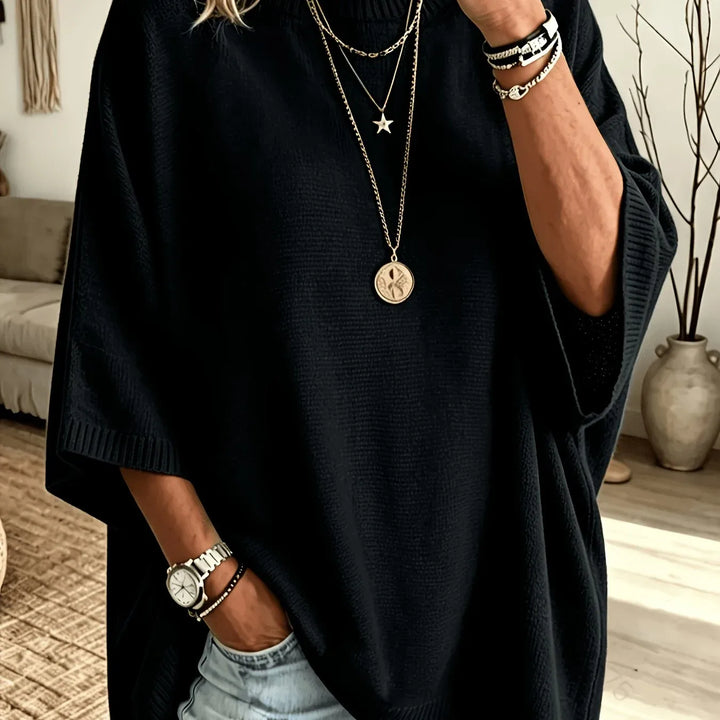 Gabriela | Women's Relaxed Batwing Knit Sweater  - Color:Black;Size:XS