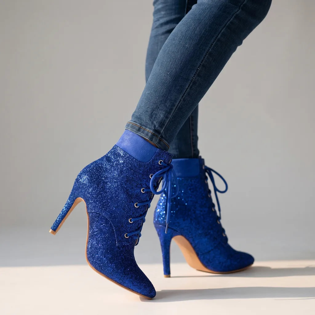 Gail | Women's Lace-Up Ankle Boots  - Color:Blue;Size:35