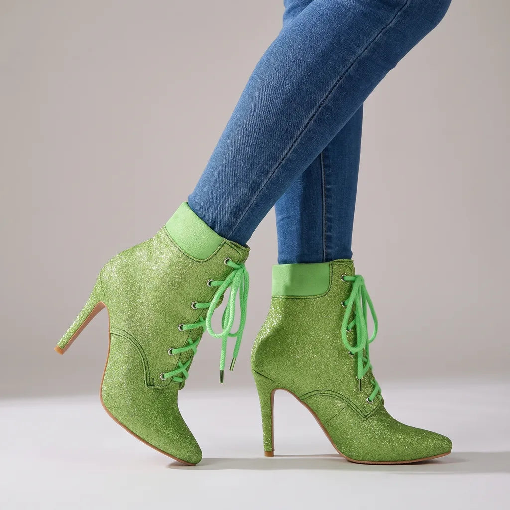Gail | Women's Lace-Up Ankle Boots  - Color:Green;Size:35