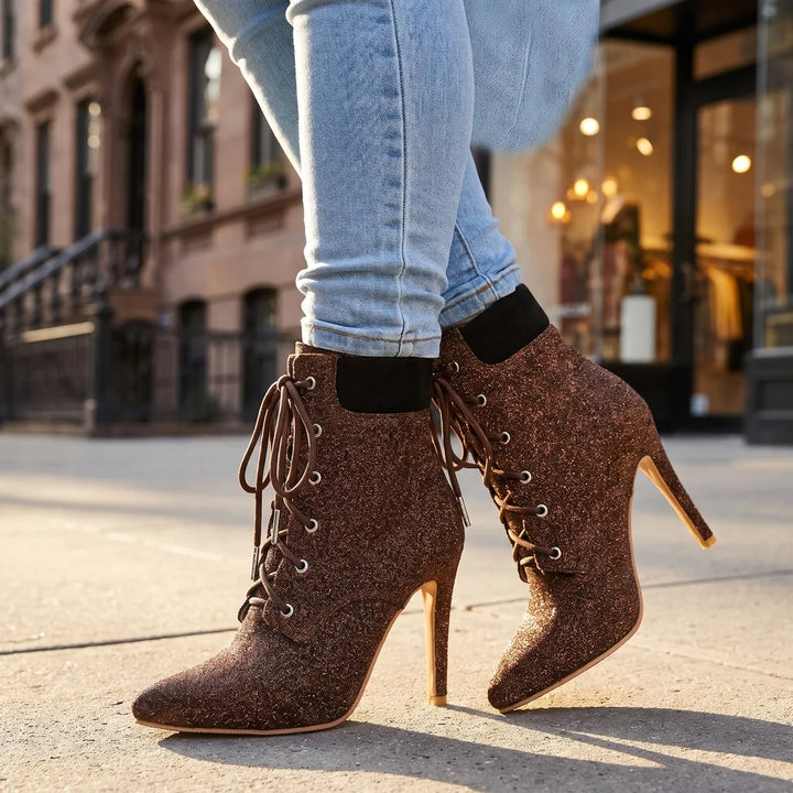 Women's Brown Fielding Pointed Lace-Up Boots