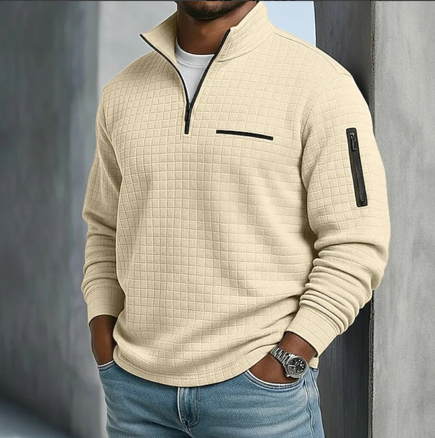 Garland | | Men's Quilted Quarter-Zip Sweater - Color:Beige;Size:XS