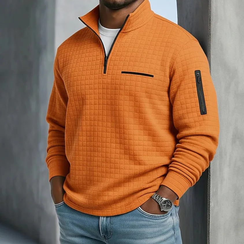 Garland | | Men's Quilted Quarter-Zip Sweater - Color:Orange;Size:XS