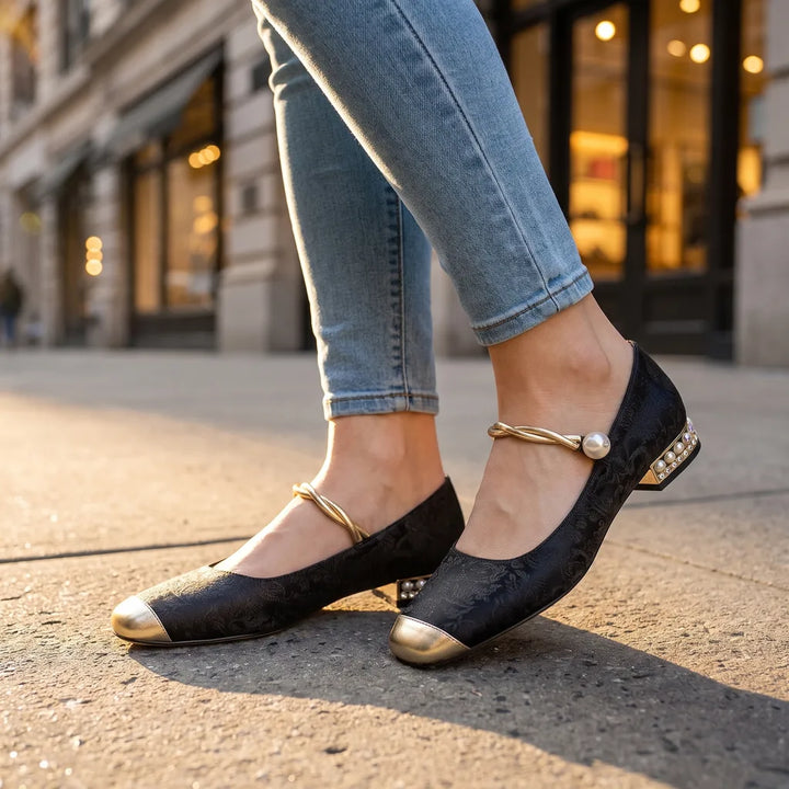Genevieve Textured Flat Shoes - Color:Black;Size:35