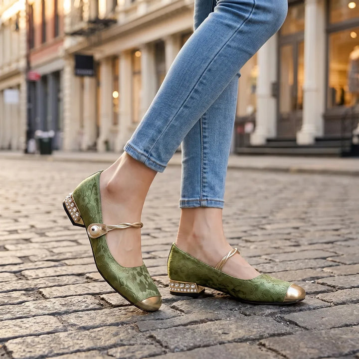 Genevieve Textured Flat Shoes - Color:Green;Size:35