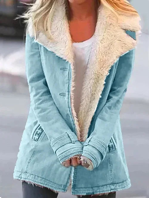 Genevieve | Womens Fleece Lined Trench Coat - Color:Blue;Size:XS