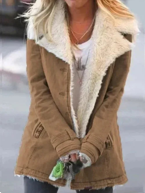Genevieve | Womens Fleece Lined Trench Coat - Color:Brown;Size:XS