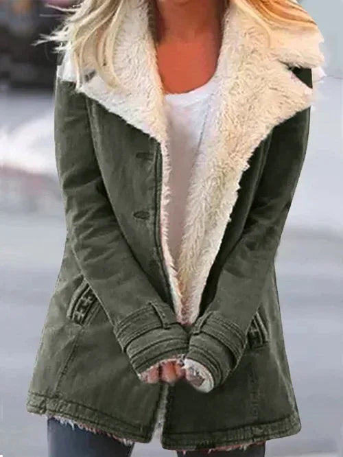 Genevieve | Womens Fleece Lined Trench Coat - Color:Dark Green;Size:XS