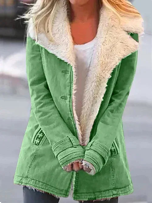 Genevieve | Womens Fleece Lined Trench Coat - Color:Green;Size:XS