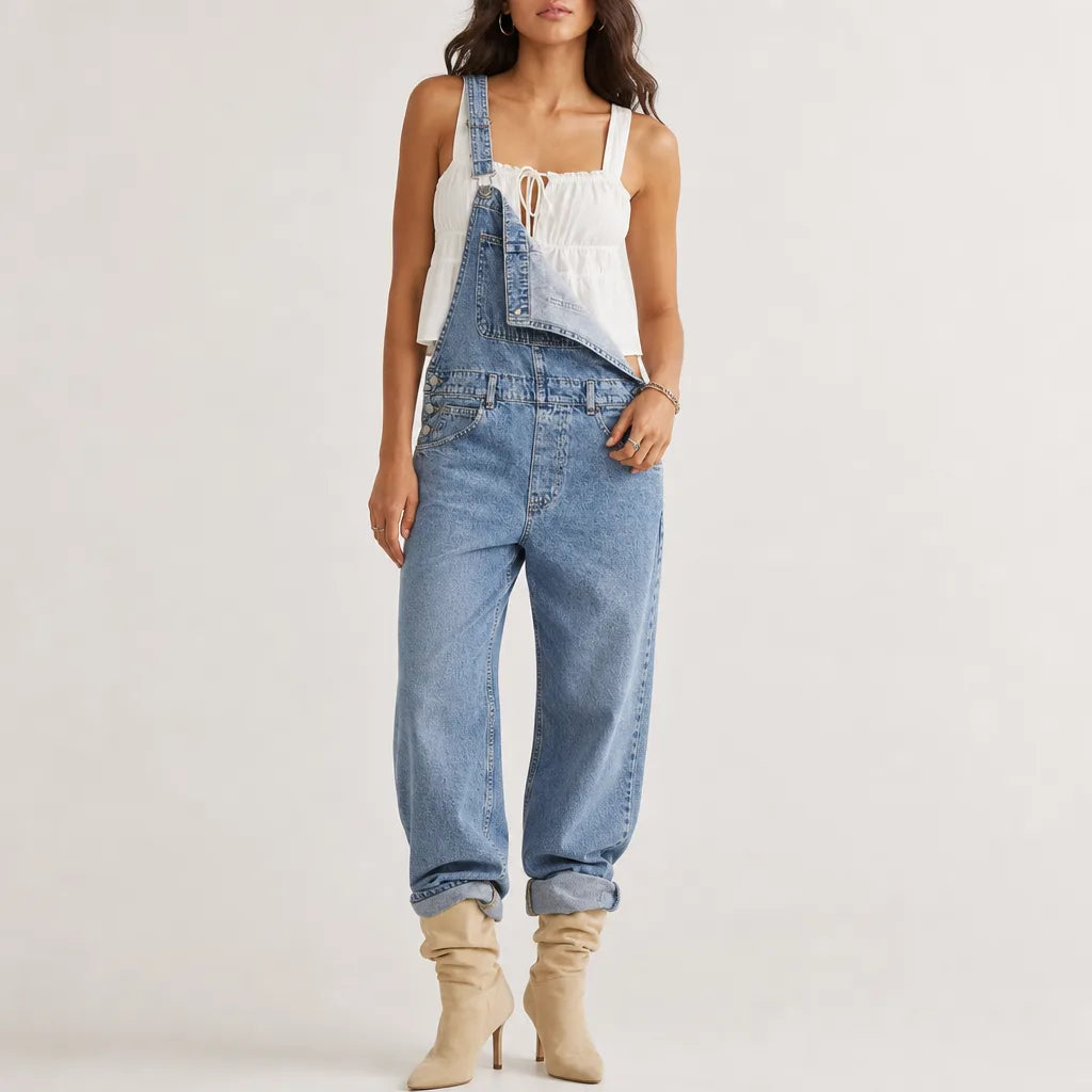 Georgina Relaxed Overalls - Color:Light Blue;Size:XS