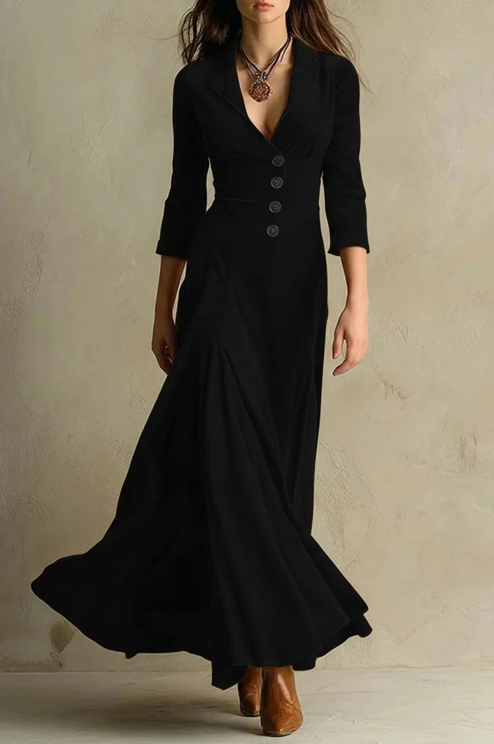 Gertrude | Women's Tailored Long Sleeve Maxi Dress - Color:Black;Size:S